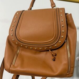 Women's Tan Leather-Effect Studded Backpack